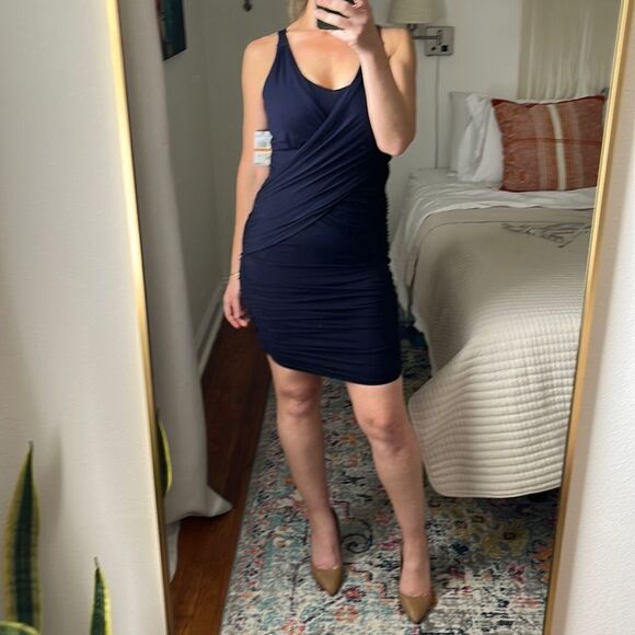 Vince Camuto Dress Womens XS St Barts Navy Blue Night Ruched - Picture 1 of 11